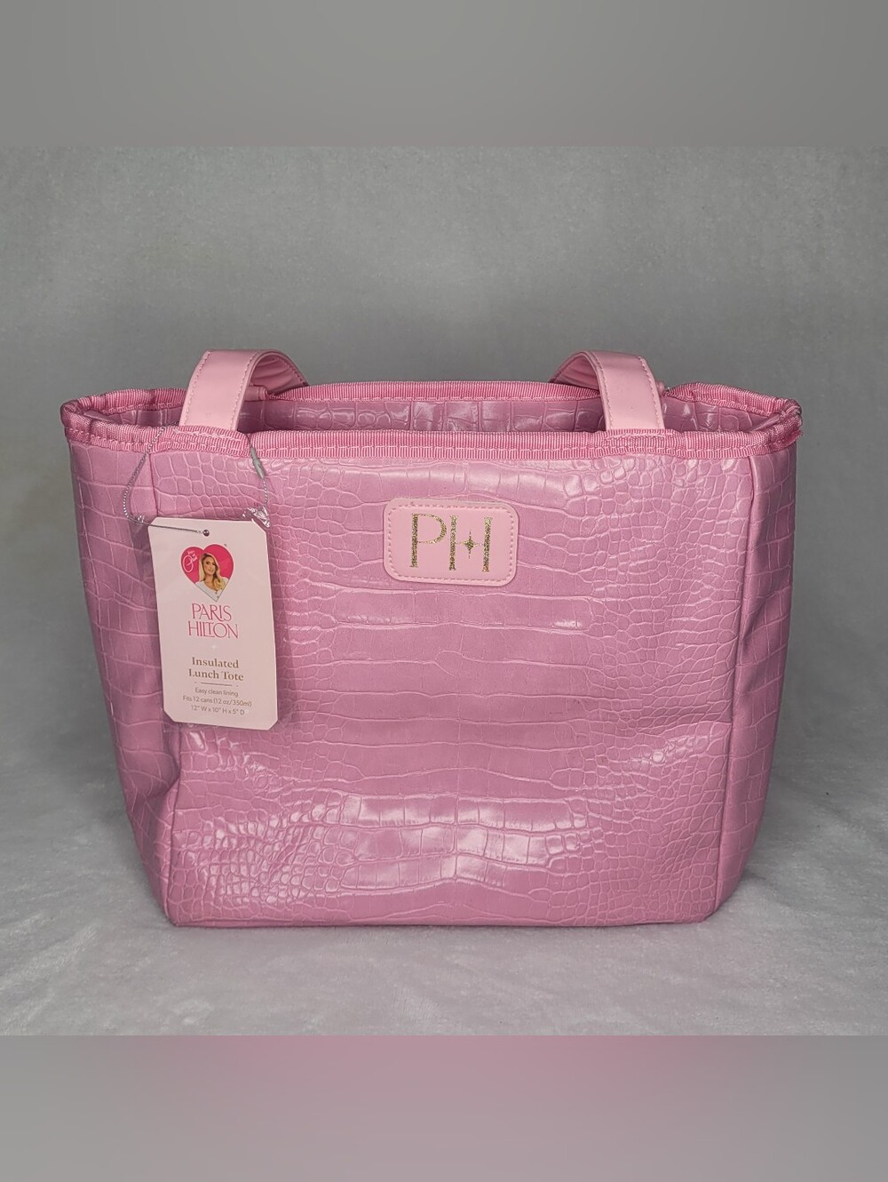 Paris Hilton Pink Faux Croc Zippered Insulated Lunch Bag Tote 12 X 10 X5 NWT